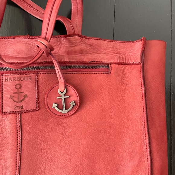 Extra Large Leather Red Tote Harbour 2nd - Picture 4 of 9